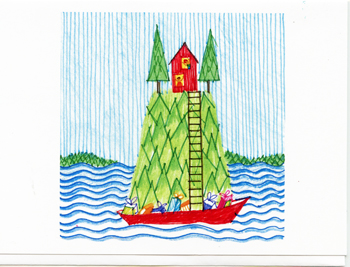 JJM-WC Colored Pen Drawing Card "Boatload of Gifts"
